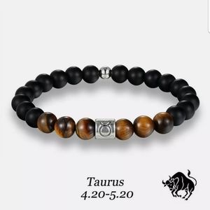 TAURUS ZODIAC TIGER EYE AND BLACK STONE BRACELET